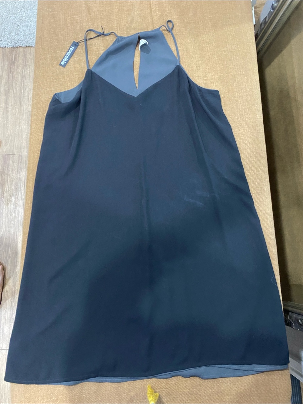 Express Black Reversible Slip Mini Dress with Gray Yoke